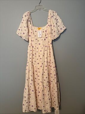 Flying Tomato Cream Maxi Dress with Purple Floral Print